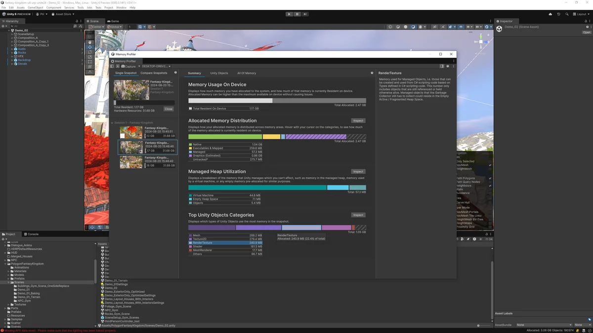 Memory usage breakdown in Unity Memory Profiler