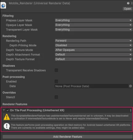 On-tile post-processing controls