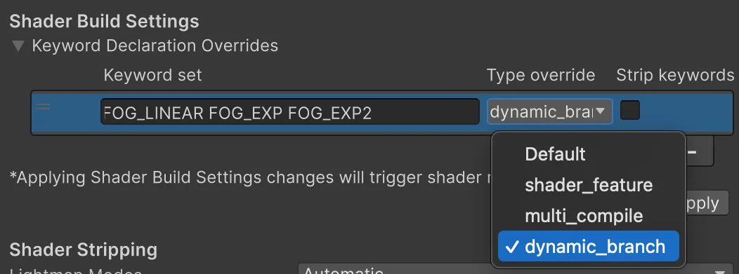 Shader build settings in Unity 6.3