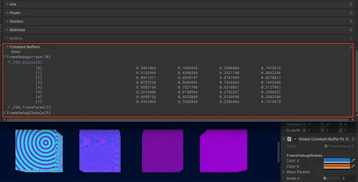 Shader data in Unity Frame Debugger