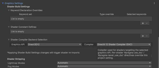 Unity shader build settings